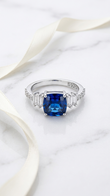 Azure Cushion Cut Silver Ring
