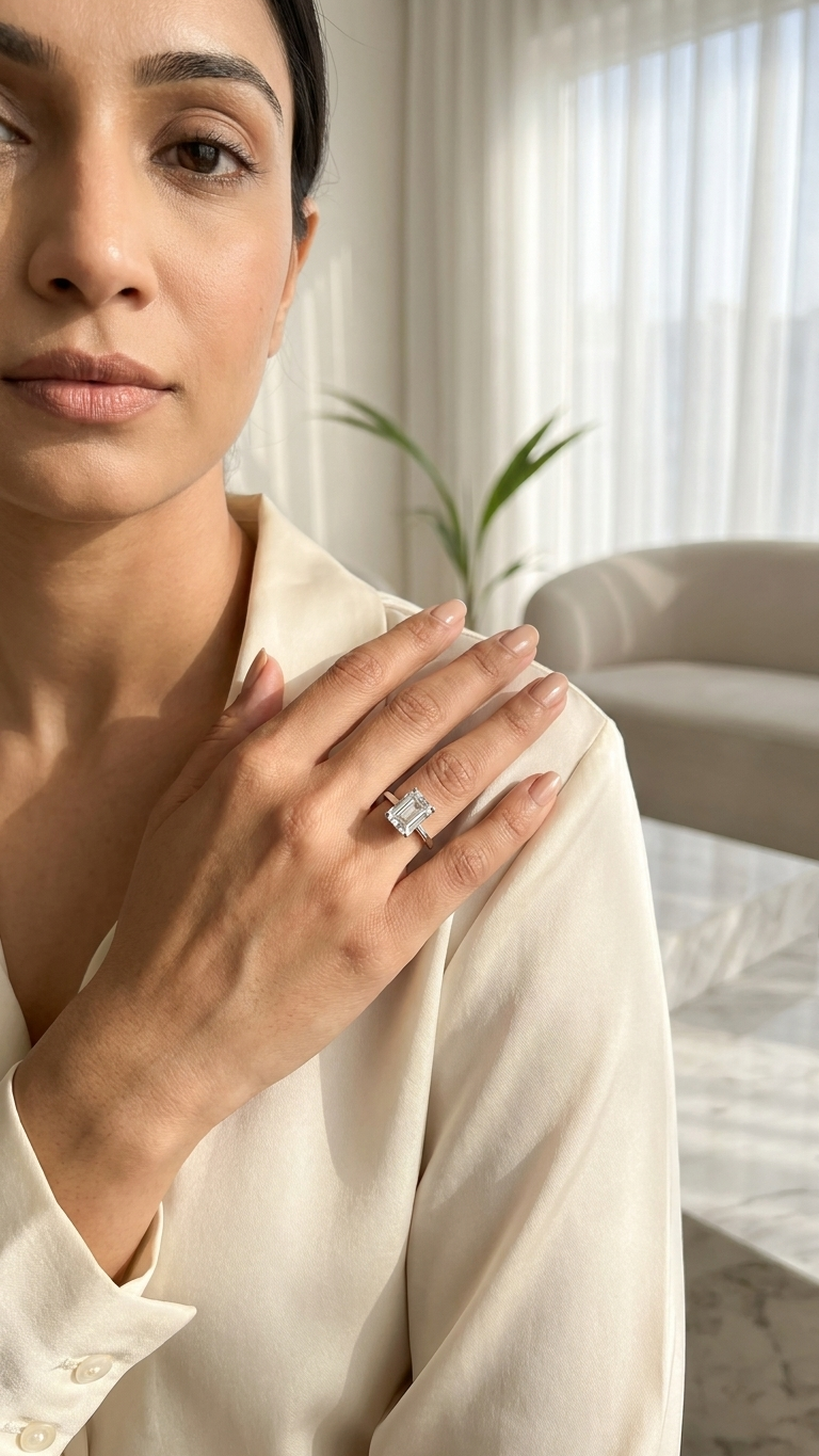 Emerald-Cut Solitaire Ring in 925 Silver ✨
