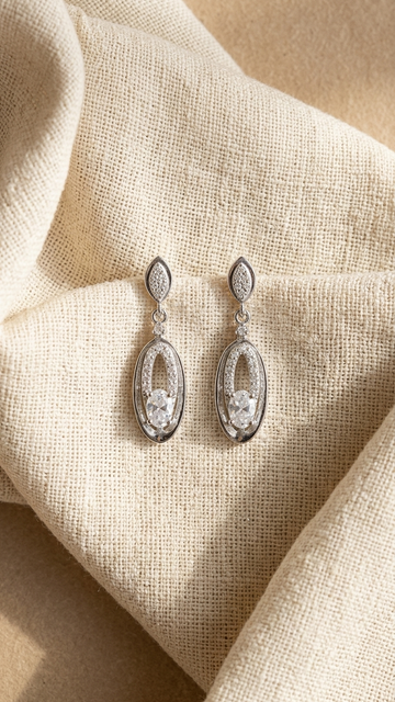 925 Silver Oval Frame Dangle Earrings
