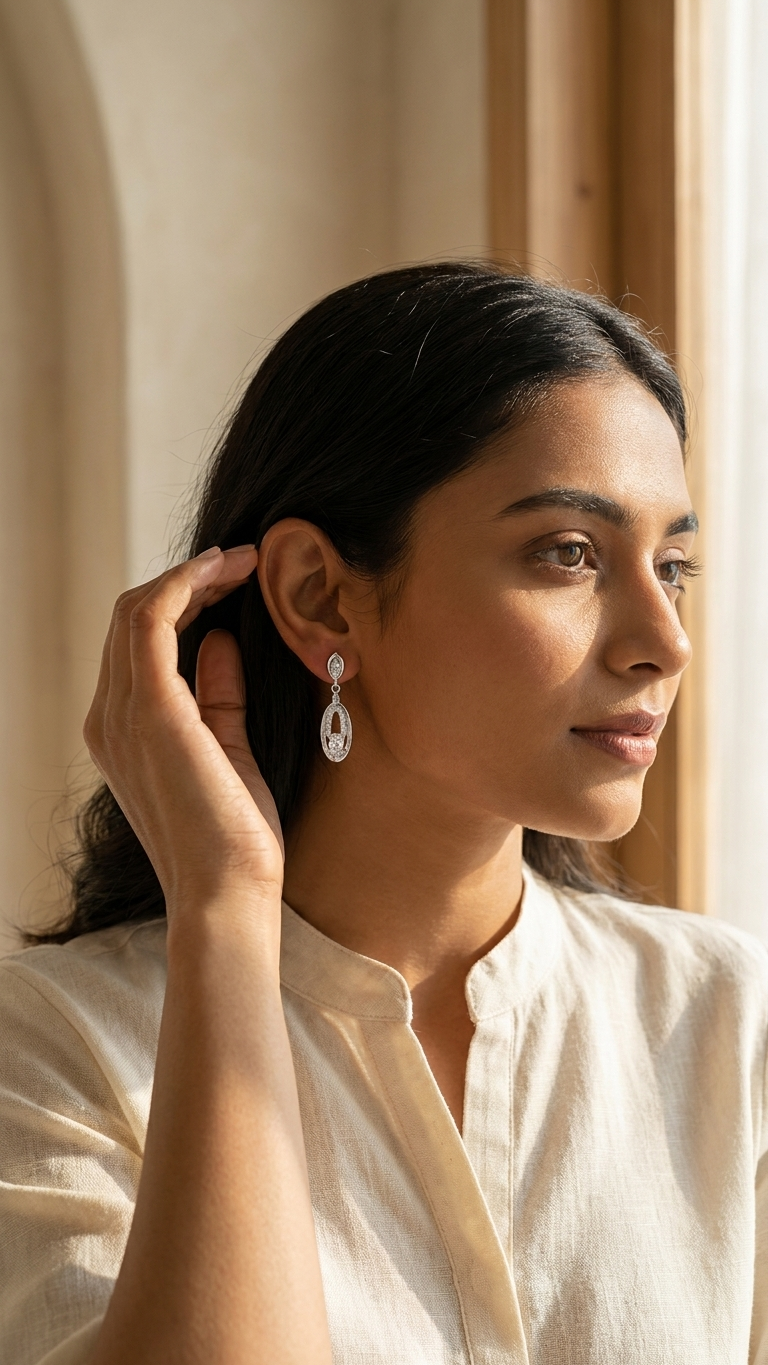 925 Silver Oval Frame Dangle Earrings
