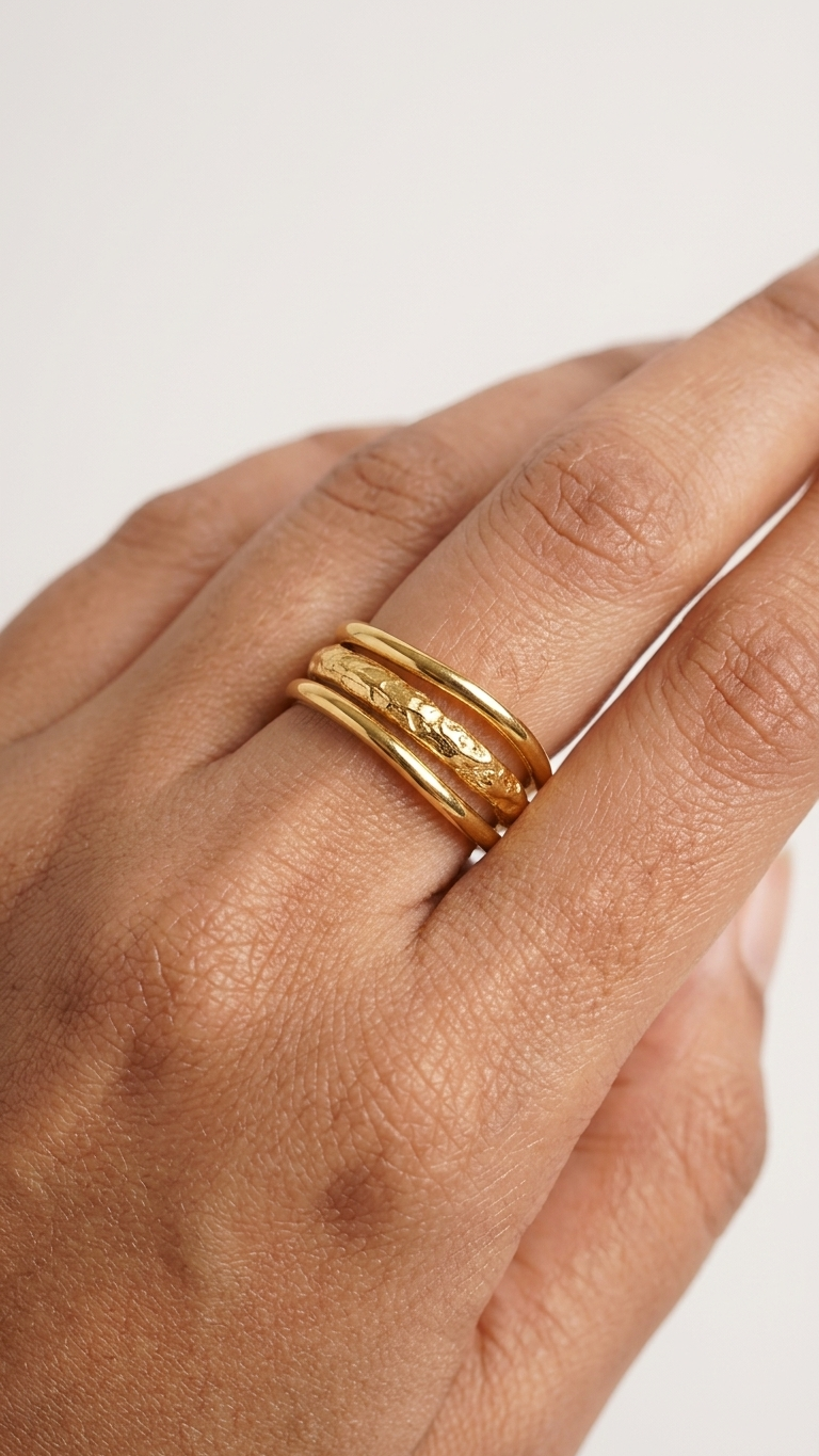 ✨ 925 Silver Hammered Triple-Band Statement Ring