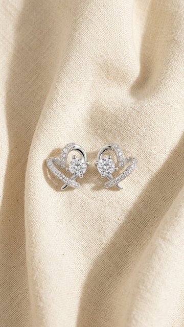 💞 Dainty Pavé Open Heart Stud Earrings in 925 Silver
