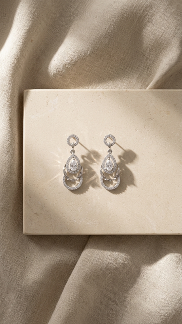 💧 925 Silver Triple-Layer Teardrop Dangle Earrings