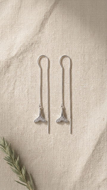 🧜‍♀️ Crystal Mermaid Tail 925 Silver Threader Earrings