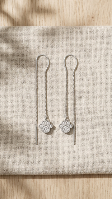 💖 925 Silver Cute Paw Print Threader Earrings
