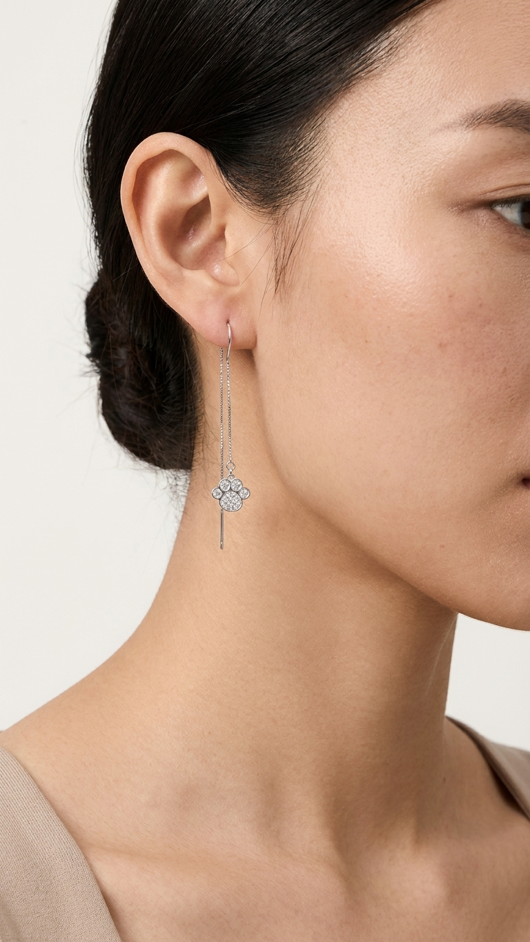 💖 925 Silver Cute Paw Print Threader Earrings