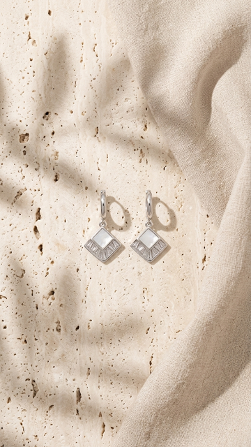 🌟 Radiant Inlay Square Dangle Hoops in 925 Silver