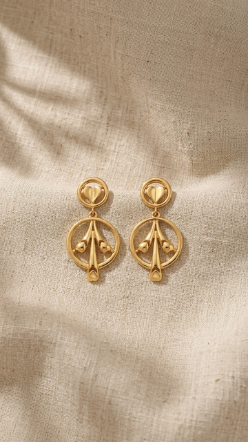 925 Silver Golden Botanical Circle Drop Earrings