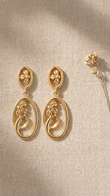 925 Silver Golden Blossom Oval Drop Earrings