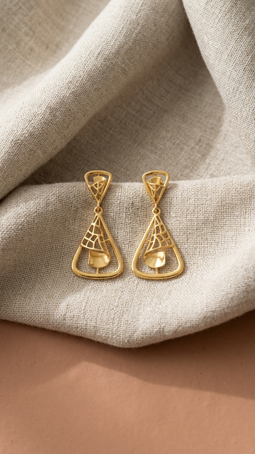 925 Silver Golden Net Geometric Drop Earrings