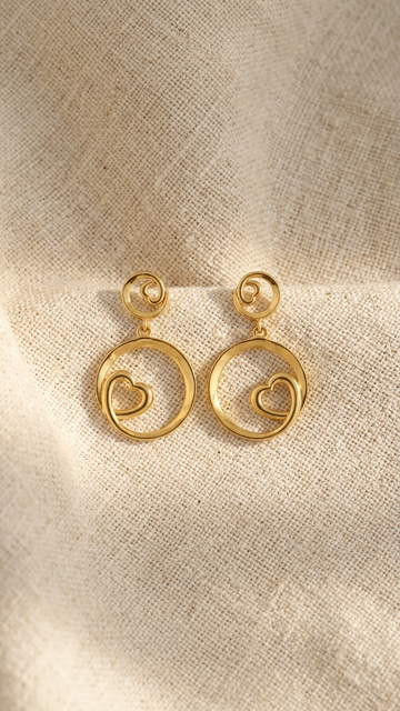 925 Silver Golden Heart Swirl Drop Earrings