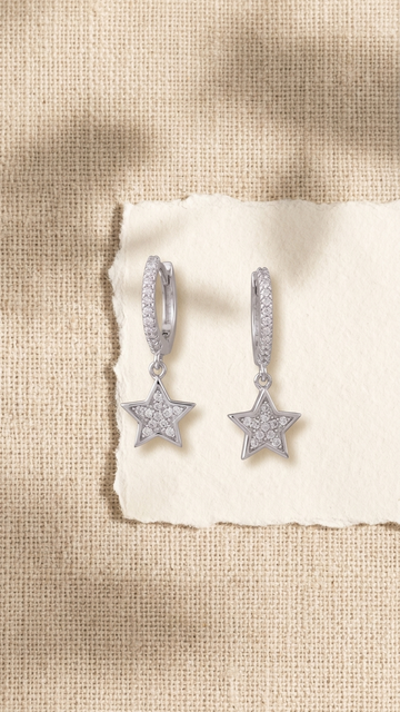 ⭐ 925 Silver Starlight Pave Dangle Hoop Earrings