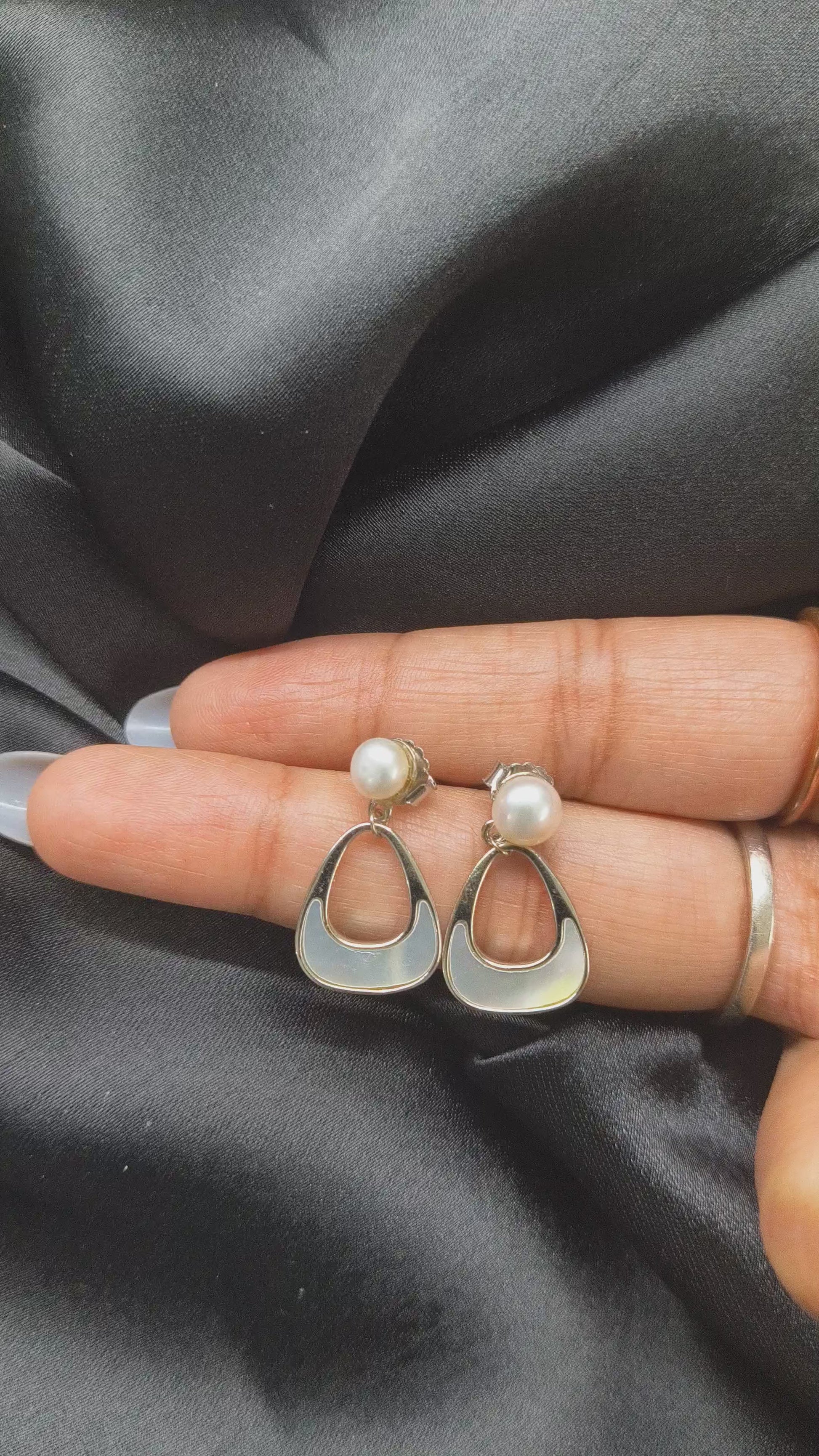 Mother of pearl 925 silver statement earrings close-up