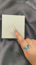 925 silver blue butterfly enamel ring worn on hand 2
